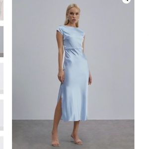 Silk Maison Classy Pearl Midi Silk Dress in Baby Blue XXS